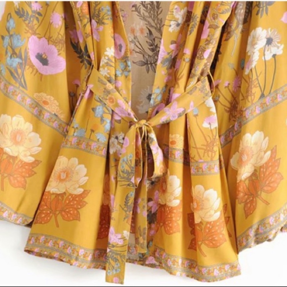 SOLD OUT Festival Bohemian Flower Printed Kimono Robe Tunic - Picture 3 of 6